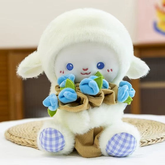 Fluffy Lamb Plushie with Roses -30cm