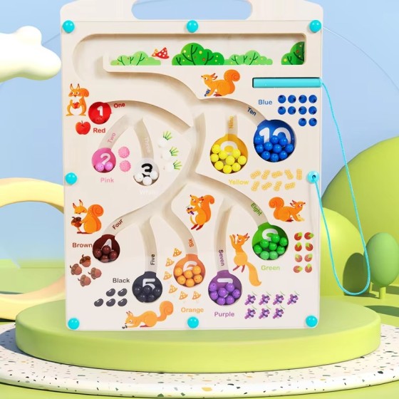 Montessori Wooden Magnetic Board - Colour & Number Sorting Game for Kids