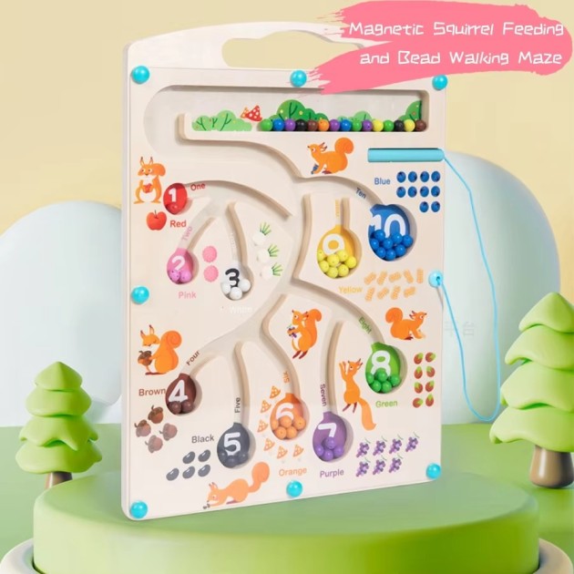 Montessori Wooden Magnetic Board - Colour & Number Sorting Game for Kids