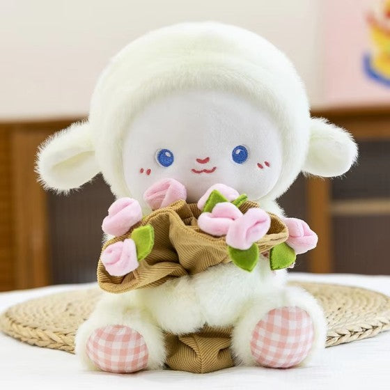 Fluffy Lamb Plushie with Roses -30cm