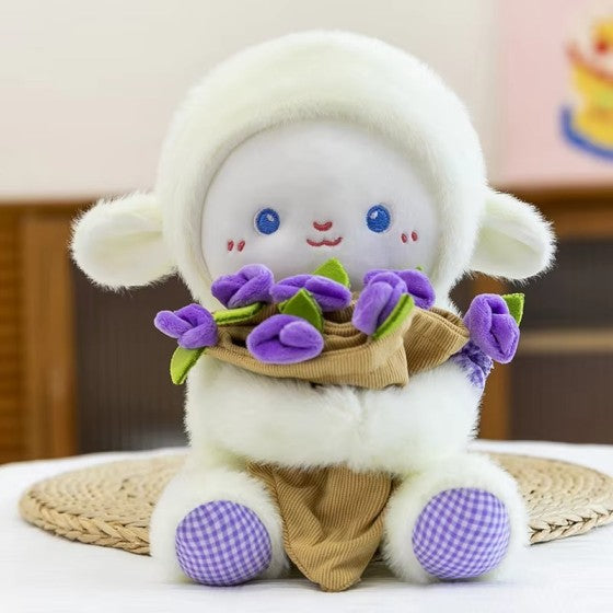 Fluffy Lamb Plushie with Roses -30cm