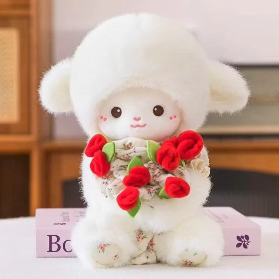 Fluffy Lamb Plushie with Roses -30cm
