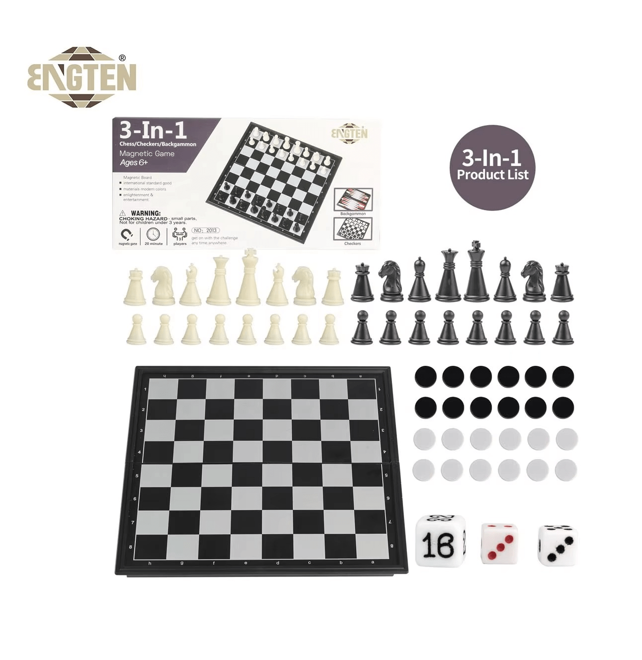 3 in 1 Magnetic Game Board (Chess, Checkers, Backgammon)