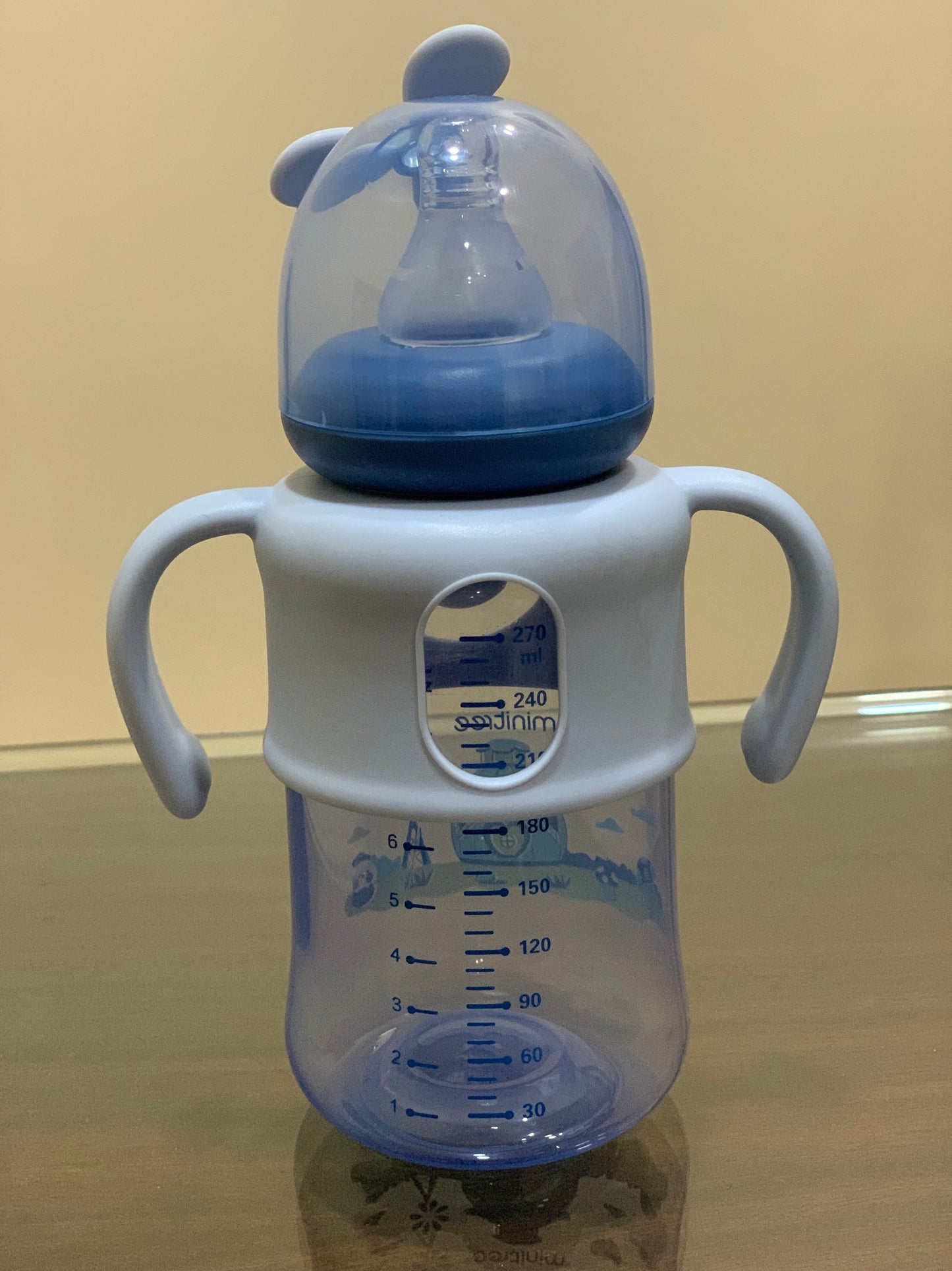 Minitree regular neck feeding bottle with handle 270ml/9oz (6months+)