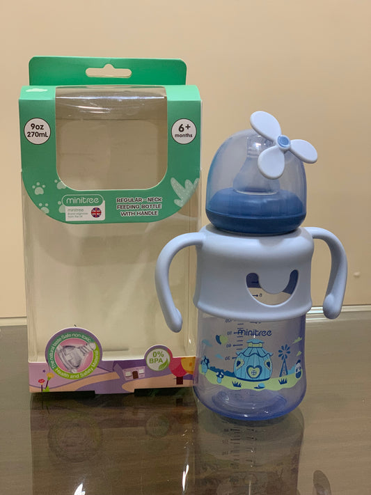 Minitree regular neck feeding bottle with handle 270ml/9oz (6months+)