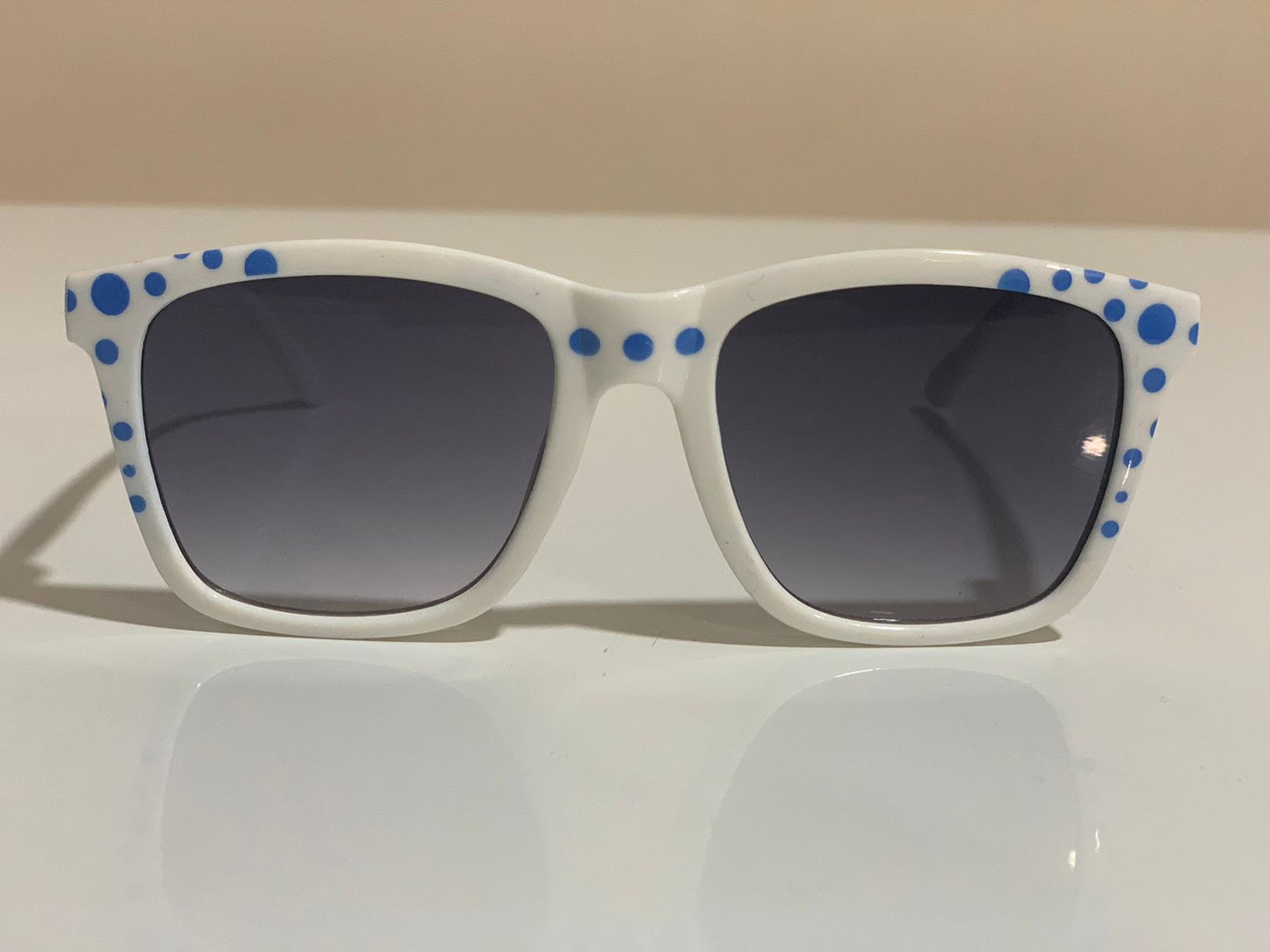 Funky White sunglasses with blue dots