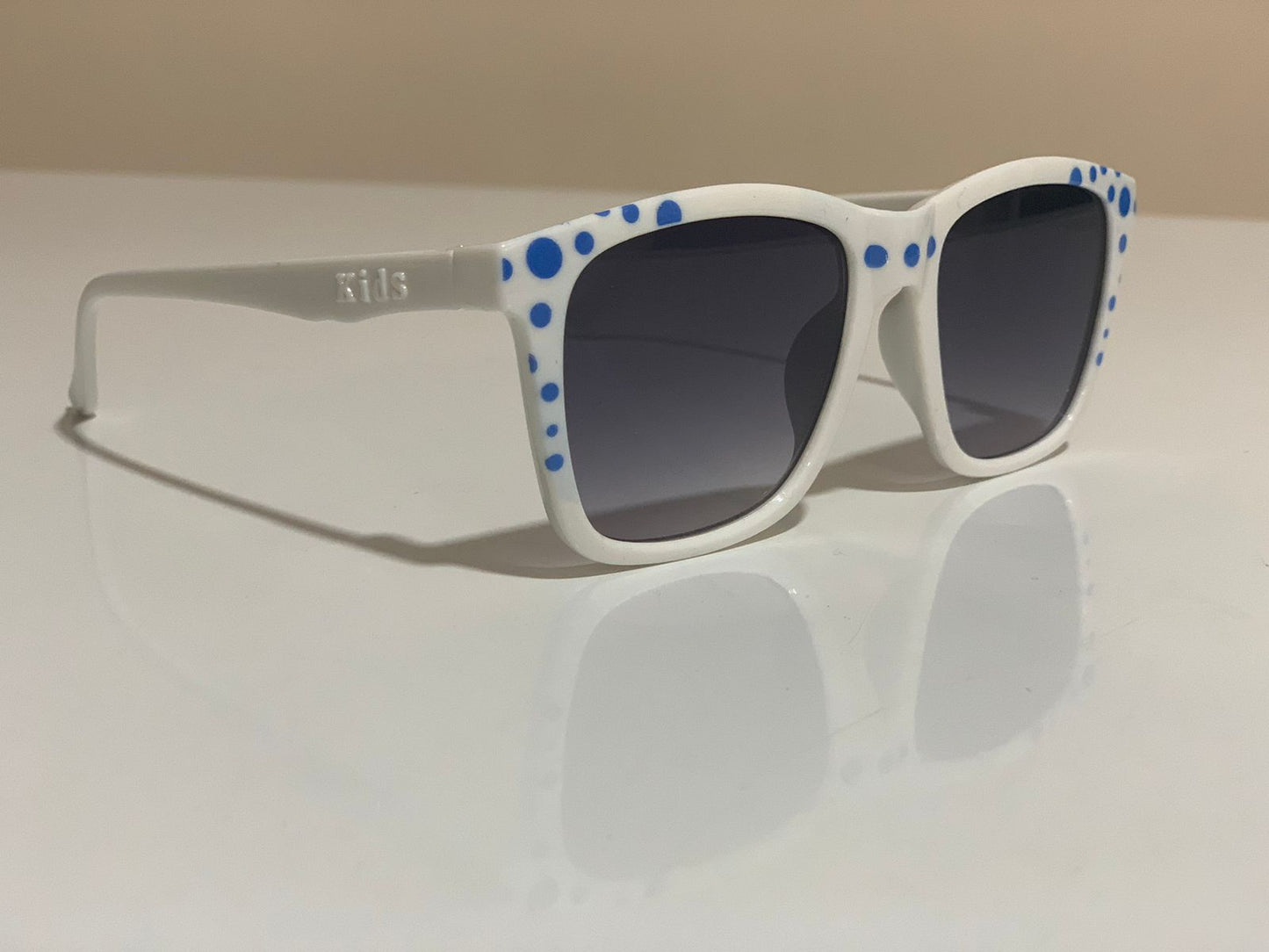 Funky White sunglasses with blue dots