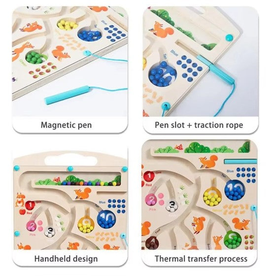 Montessori Wooden Magnetic Board - Colour & Number Sorting Game for Kids