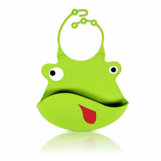 Silicone character Bib with pouch (Green Frog)