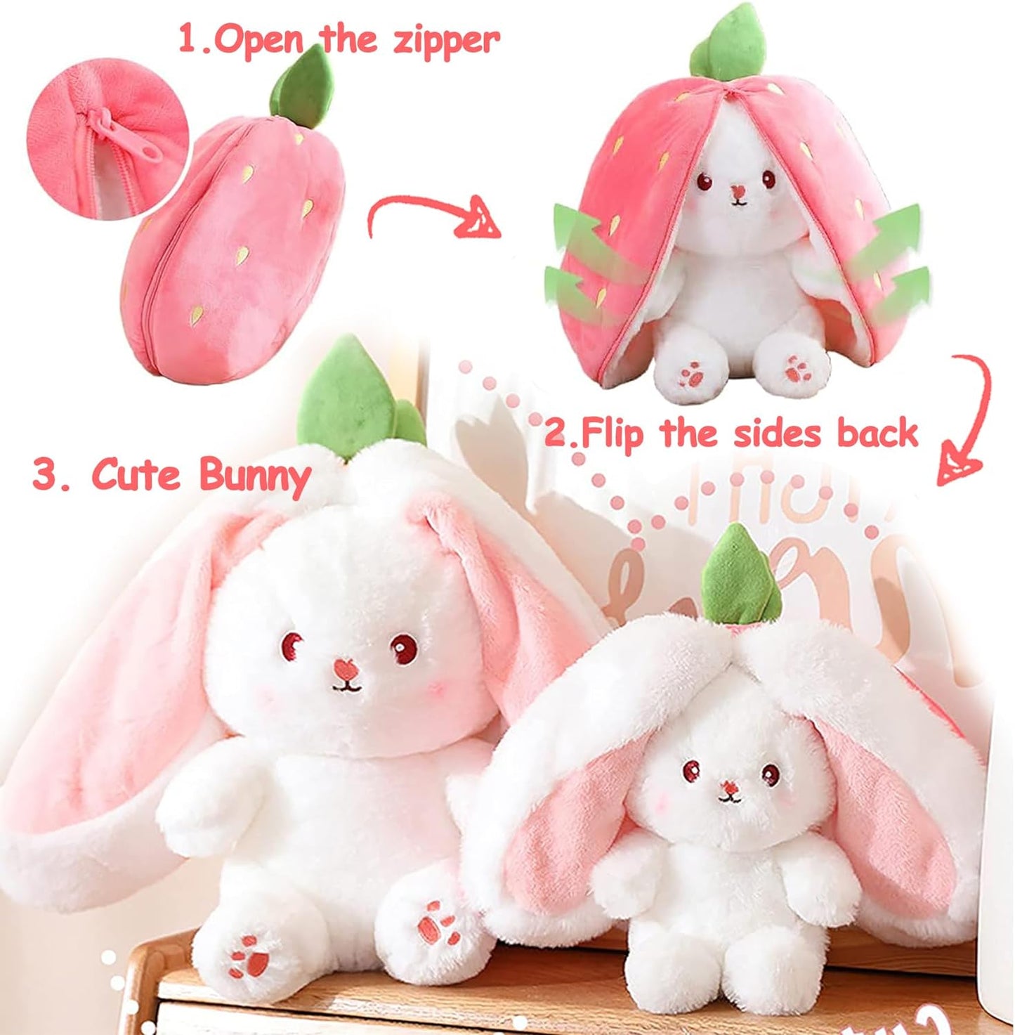 Reversible Bunny rabbit plush toy - 25cm & 35cm