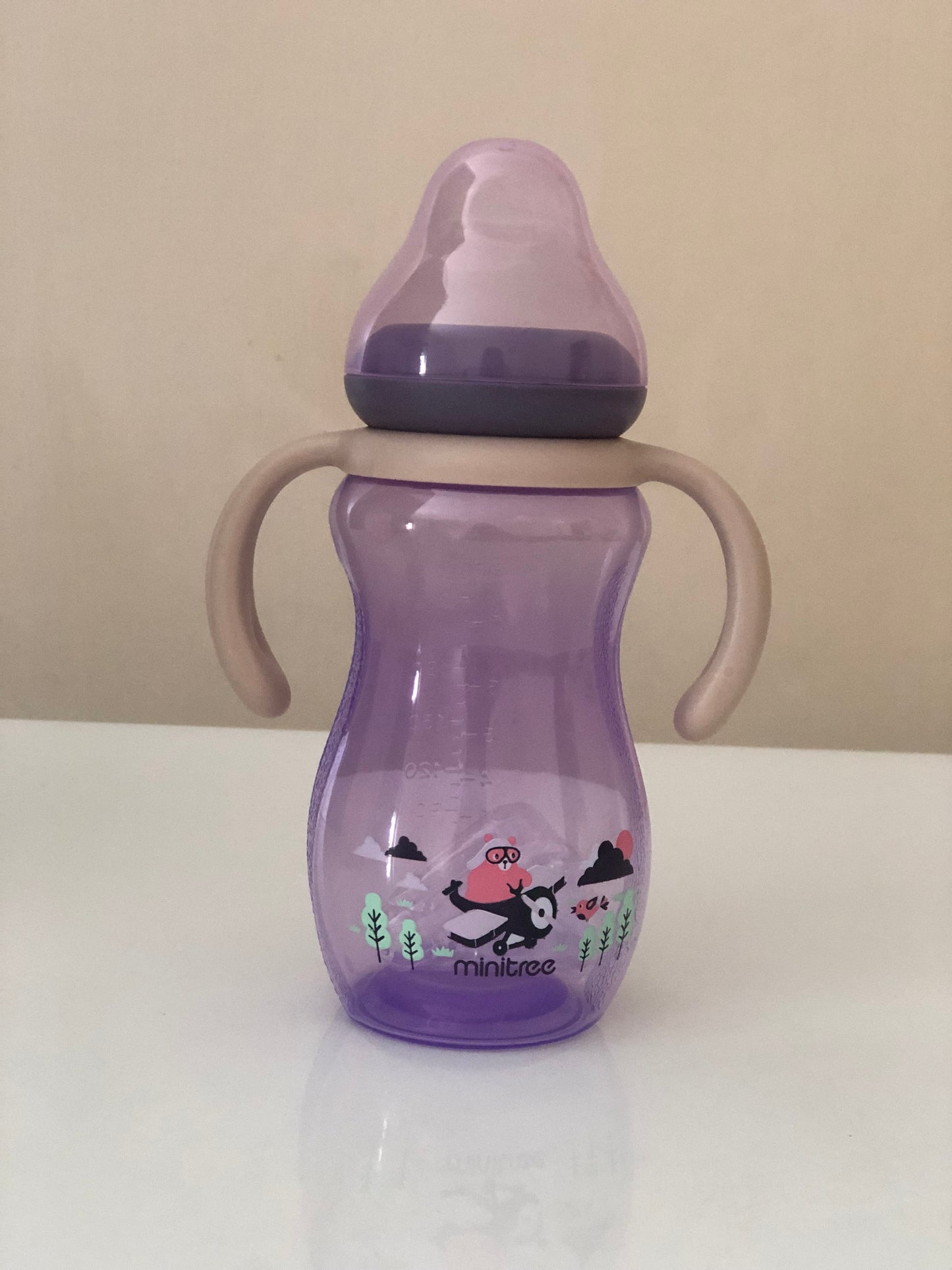 Minitree regular neck feeding bottle with handle 270ml/9oz (6months+)