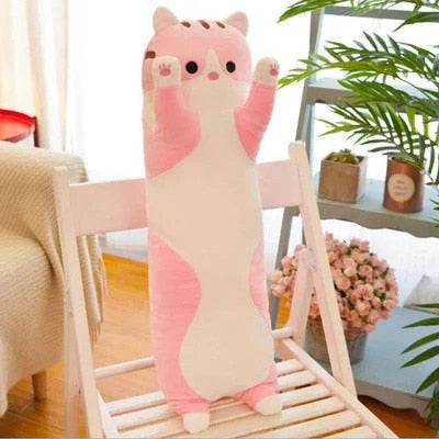 Super soft long Cat plush and pillow- Grey and pink -45cm